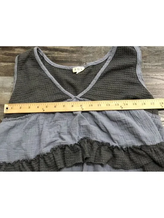 POL brand Waffle Knit Ruffle Babydoll Tank Top Medium Gray Womens - Picture 4 of 5